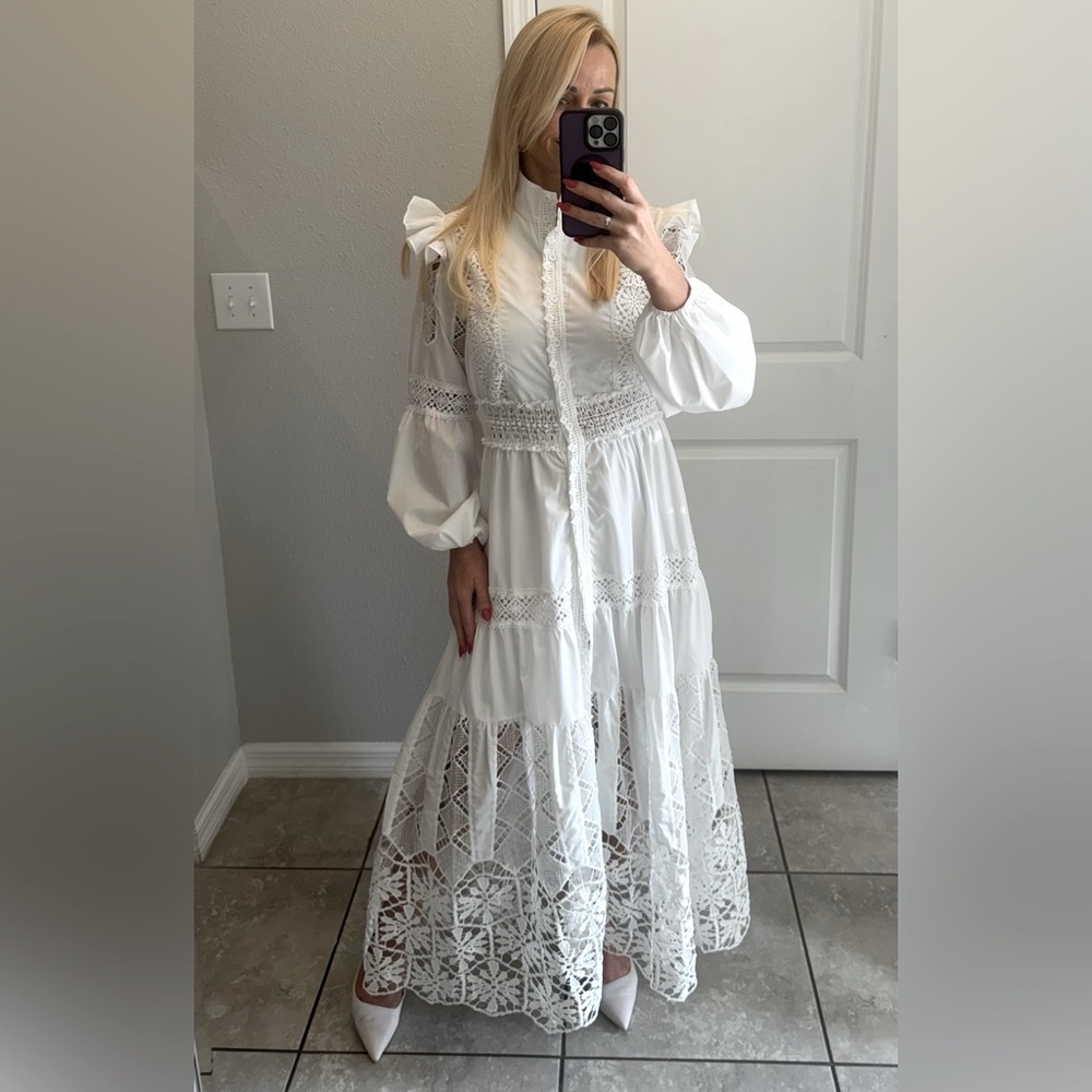 Maxi  cotton dress with buttons and embroidery